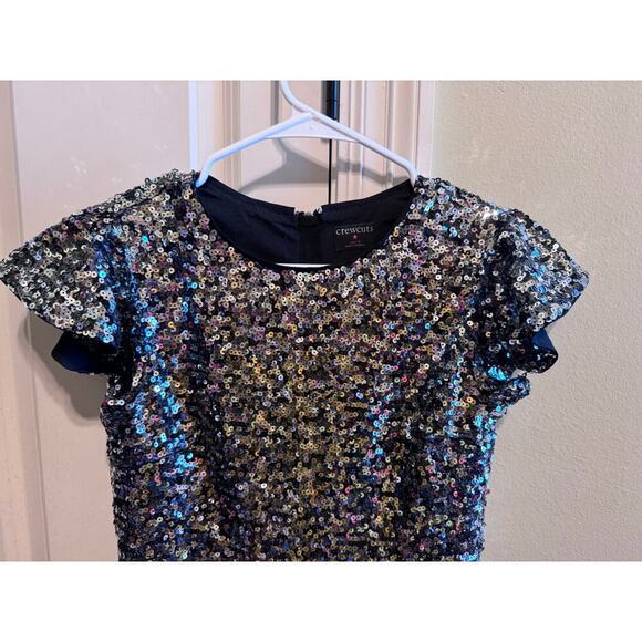 J. Crew Crewcuts Girls' Flutter Sleeve Sequin Dress Silver Black Eras Tour Sz 14 - Picture 3 of 16